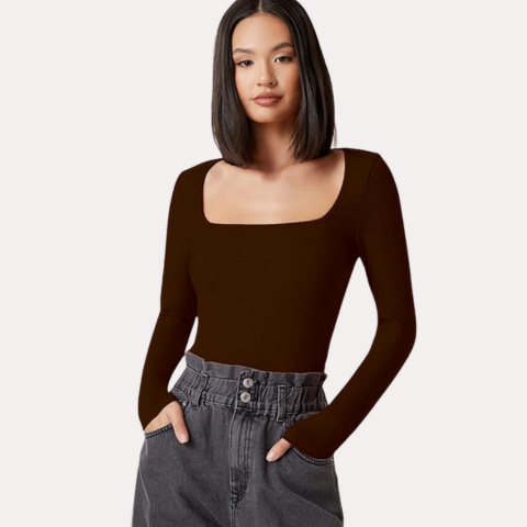 Women's & Girl's Solid Long Sleeve Polyester Slim Fit Top